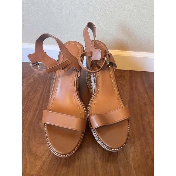 COACH BROWN HIGH ESPADRILLE WEDGE SANDAL STYLE# FG2110 SIZE: 11 B ANKLE CHARMS - Picture 3 of 13